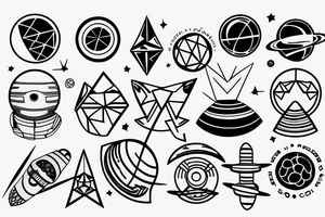 Astronaut with planets and geometric shapes tattoo idea
