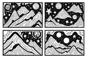 Snow-capped mountains with stars and space above them. tattoo idea