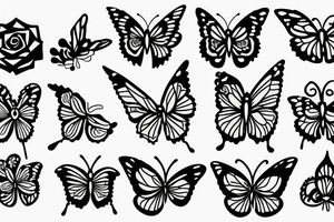 butterfly, roses, thorn, leaves tattoo idea