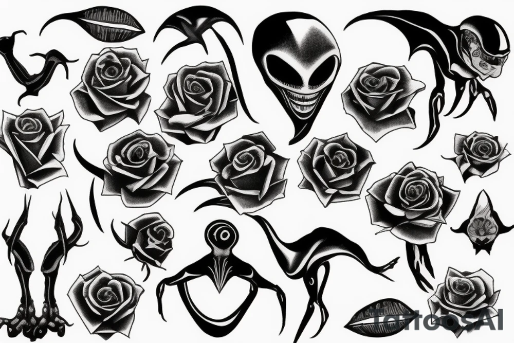 alien, rose, thorn tattoo idea