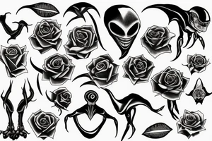 alien, rose, thorn tattoo idea