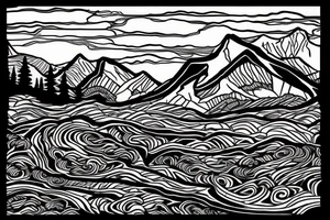 British columbia mountains in the background, with an irish stream flowing underneath. The word Adaira under the mountains tattoo idea