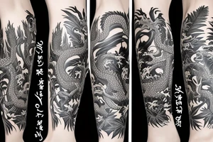 Leg half-sleeve - Dragon tattoo with bright jungle foliage tattoo idea