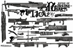 Dagger scale of justice weighing m4 rifle and the law tattoo idea