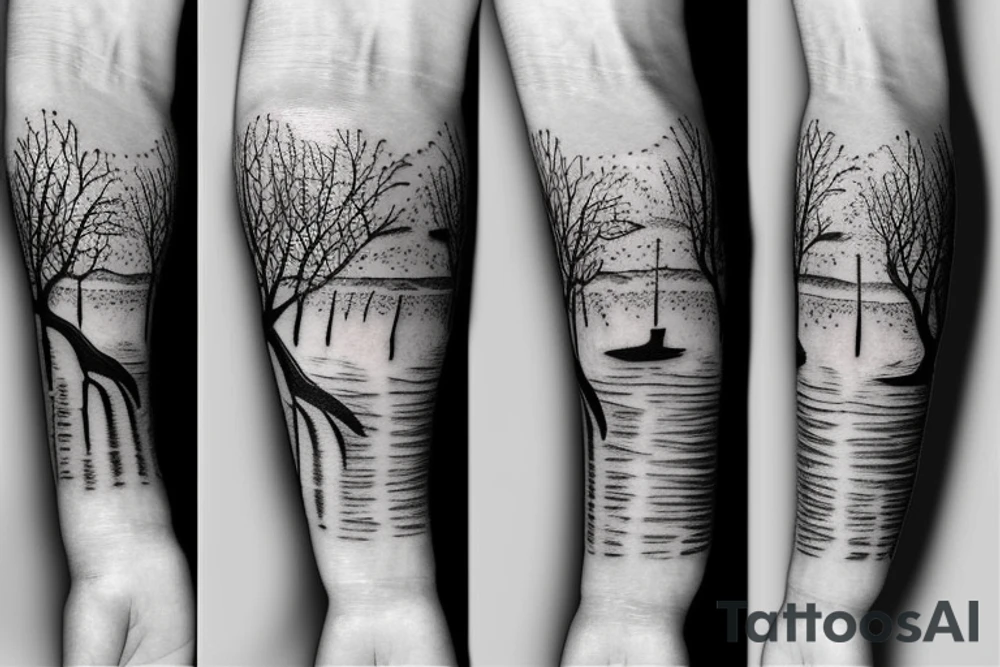 Beach on forearm and nature in upper arm tattoo idea