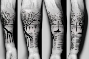 Beach on forearm and nature in upper arm tattoo idea
