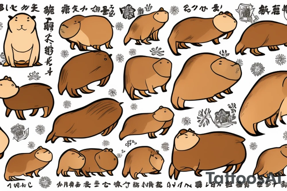 Capybara in yuzu bath in winter tattoo idea