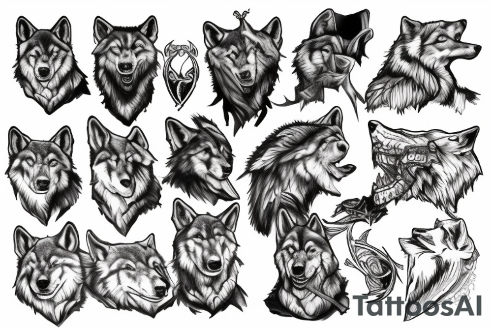 Man sitting on a throne with a pack of wolves surrounding him tattoo idea