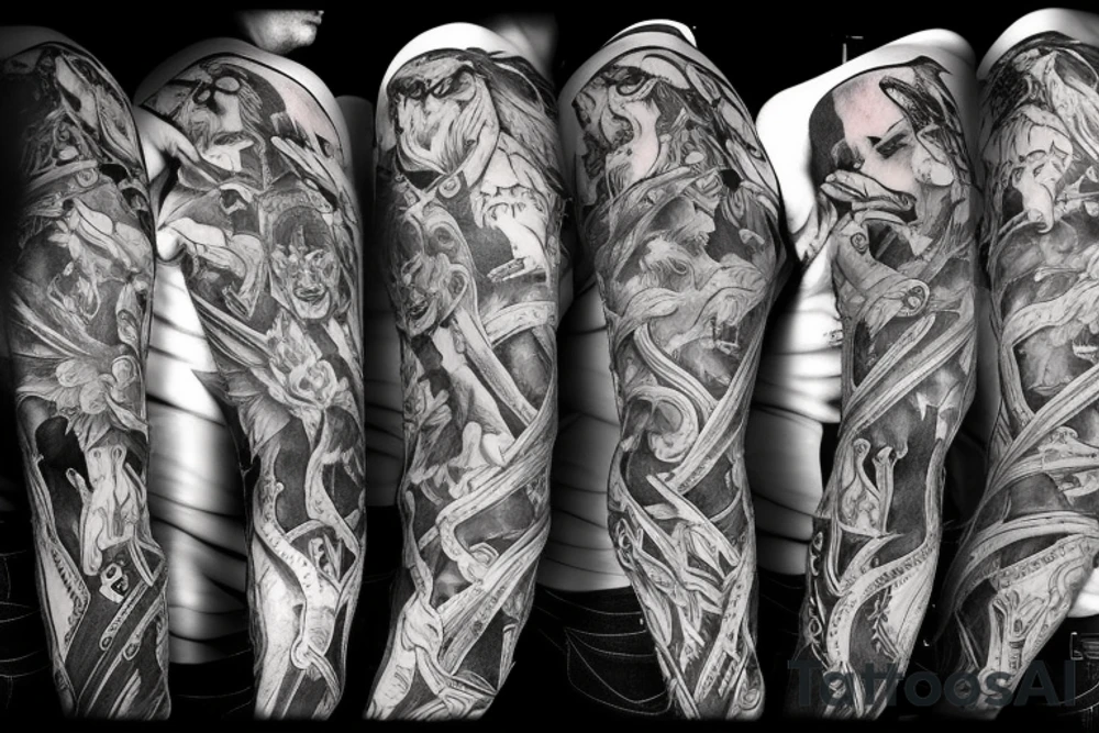 Man sitting on a throne with a pack of wolves surrounding him tattoo idea