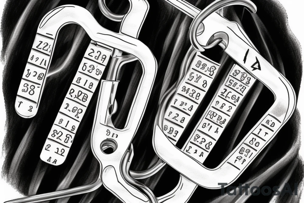 carabiner with mountain inside and the numbers 2645 underneath tattoo idea