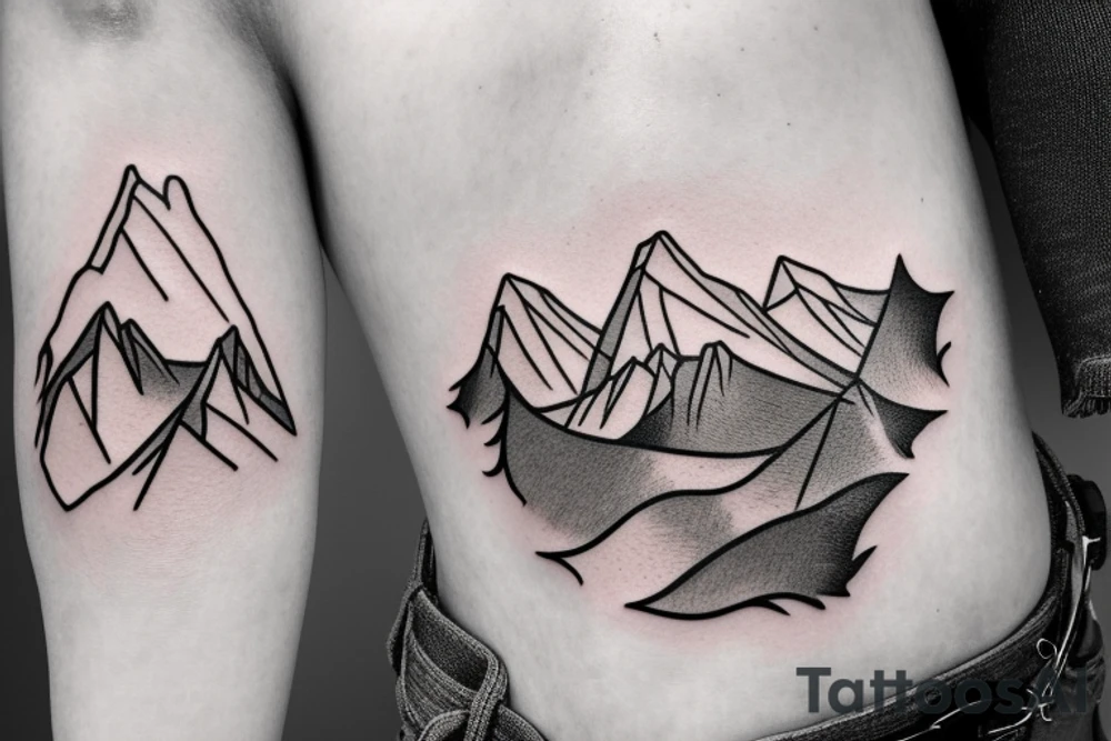 carabiner with mountain inside and the numbers 2645 underneath tattoo idea