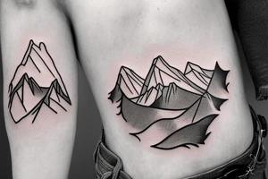 carabiner with mountain inside and the numbers 2645 underneath tattoo idea