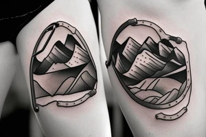 carabiner with mountain inside and the numbers 2645 underneath tattoo idea