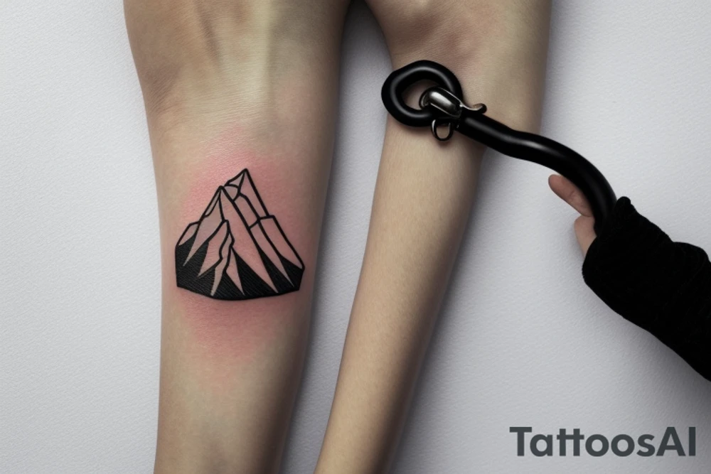 carabiner with mountain inside and the numbers 2645 underneath tattoo idea