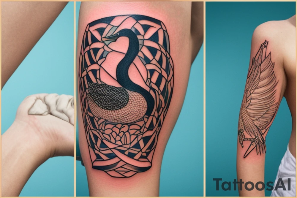 traditional tattoo of a goose in a lake  that's framed in a diamond tattoo idea