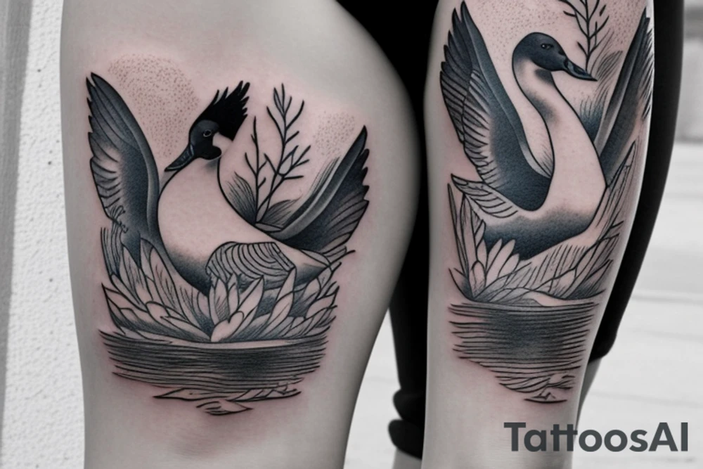 traditional tattoo of a goose in a lake  that's framed in a diamond tattoo idea