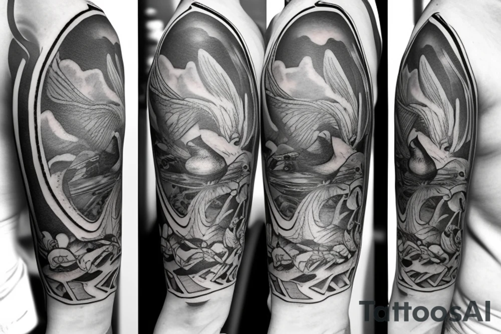 traditional tattoo of a goose in a lake  that's framed in a diamond tattoo idea