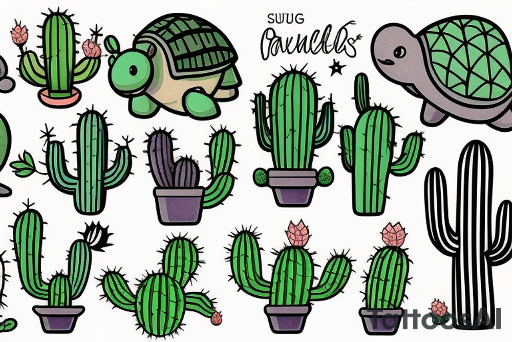 A cactus and a turtle tattoo idea