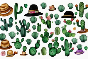 A cactus and a turtle with a straw hat tattoo idea