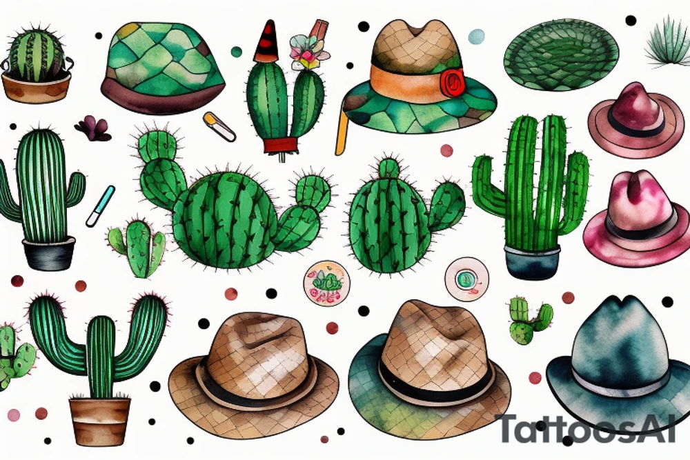A cactus and a turtle with a straw hat tattoo idea