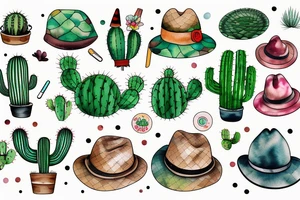 A cactus and a turtle with a straw hat tattoo idea
