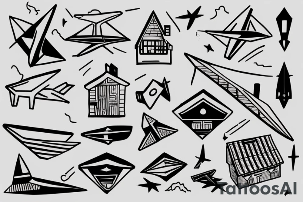 home, roof, paper plane, travel tattoo idea
