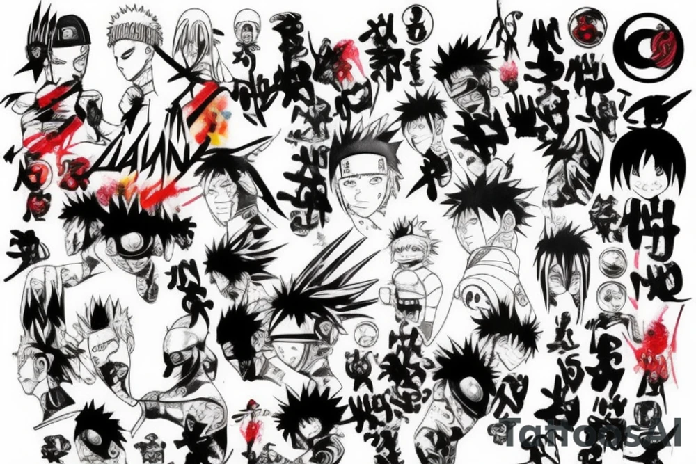 Leg sleeve, Naruto Anime, Hunter x Hunter, Eminem, Gorillaz, Daft punk tattoo idea