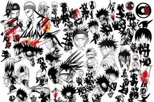 Leg sleeve, Naruto Anime, Hunter x Hunter, Eminem, Gorillaz, Daft punk tattoo idea
