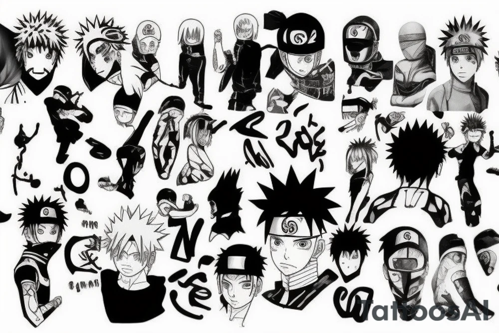 Leg sleeve, Naruto Anime, Hunter x Hunter, Eminem, Gorillaz, Daft punk tattoo idea
