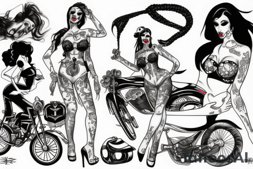 Goth pinup biker girl tattoo idea