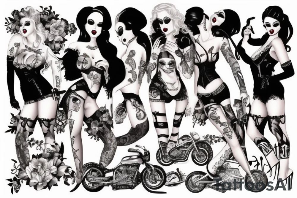 Goth pinup biker girl tattoo idea