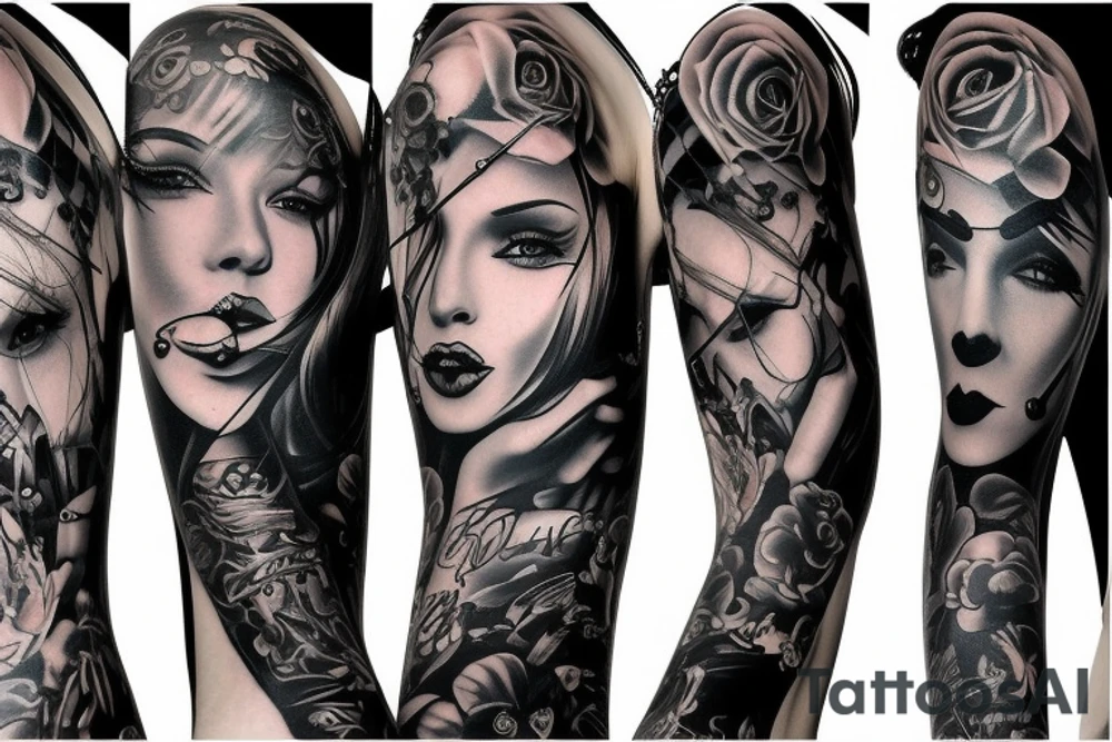 Goth pinup biker girl tattoo idea