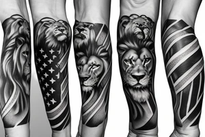 Arm sleeve, American flag, lion, family, wrestling tattoo idea