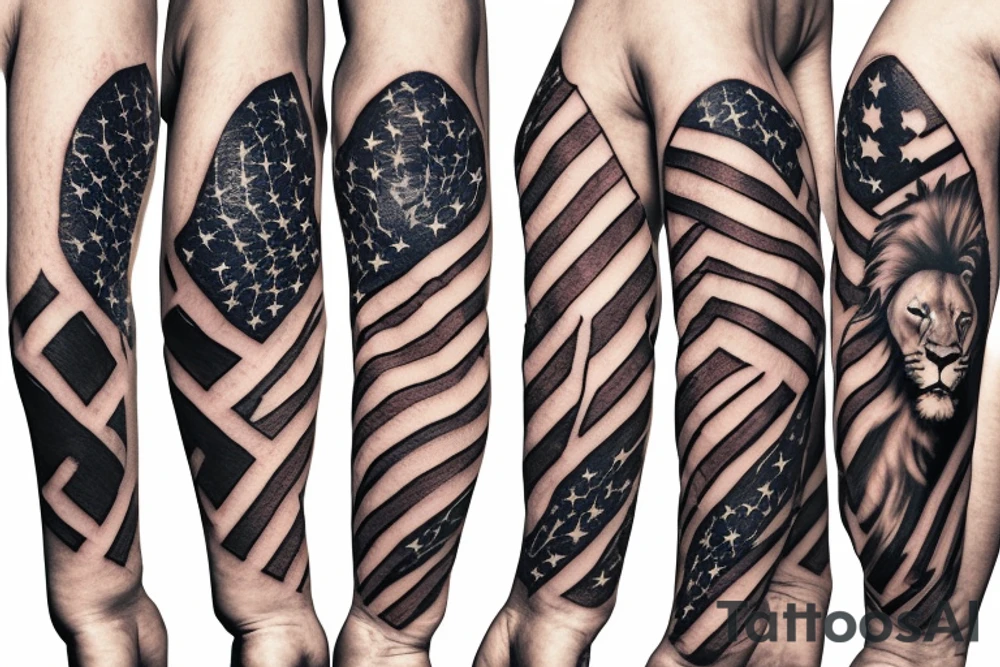 Arm sleeve, American flag, lion, family, wrestling
Sports tattoo idea