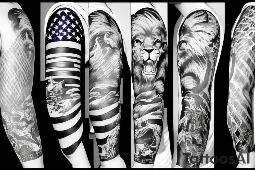 Arm sleeve, American flag, lion, family, wrestling
Sports tattoo idea