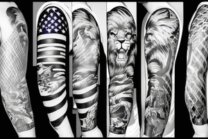 Arm sleeve, American flag, lion, family, wrestling 
Sports tattoo idea
