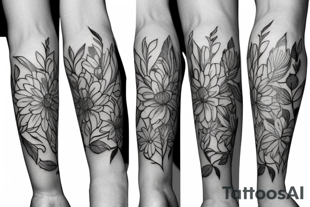 Outline of masculine flowers for lower half sleeve lower arm tattoo idea