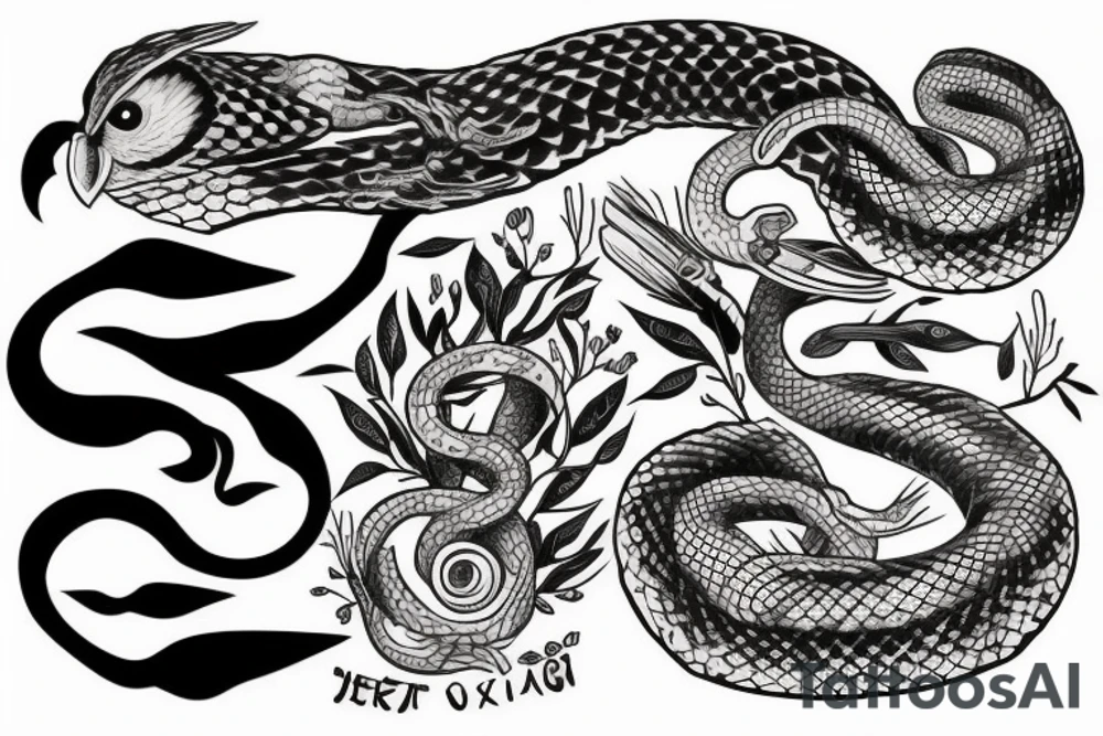 Owl fighting a snake tattoo idea
