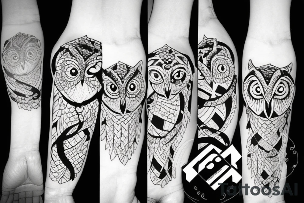 Owl fighting a snake tattoo idea