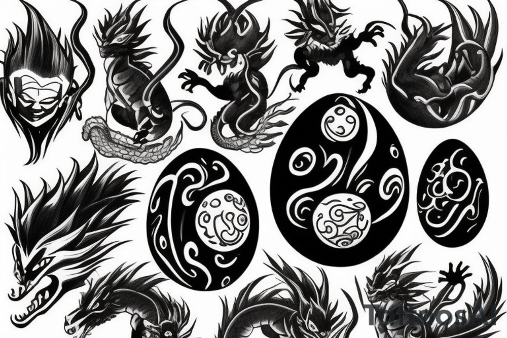 Dragon, Ball, Egg, Goat tattoo idea
