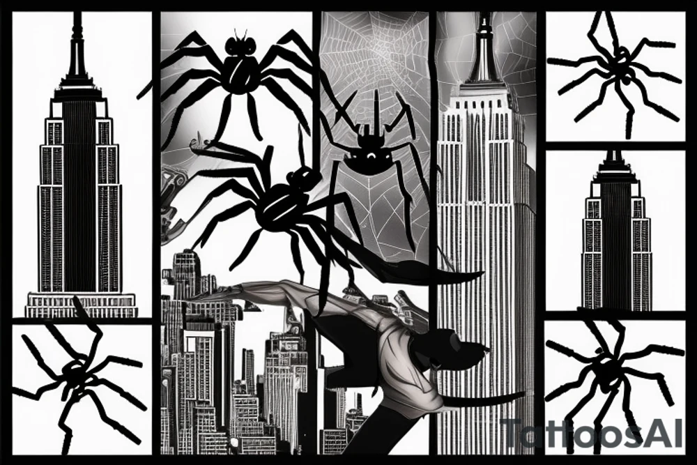 Giant spider crawling up empire state building tattoo idea