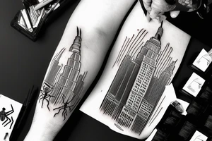 Giant spider crawling up empire state building tattoo idea
