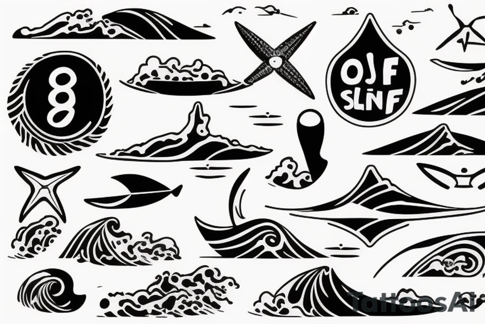 surfing ocean waves number 8 tattoo idea
