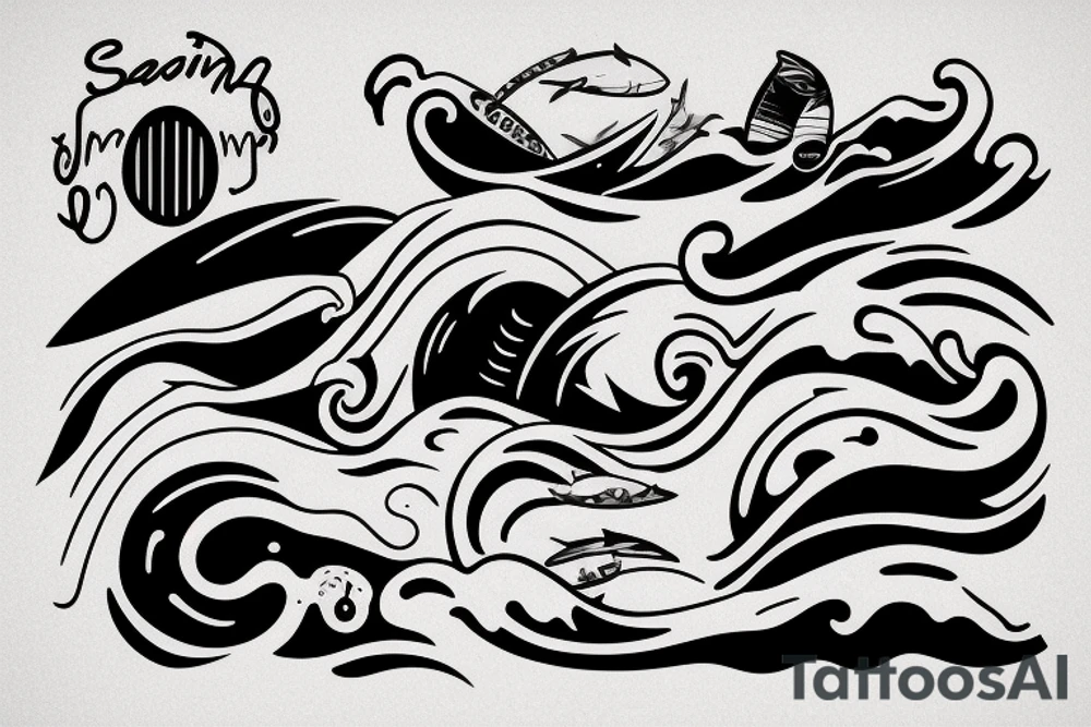 surfing ocean waves number 8 tattoo idea