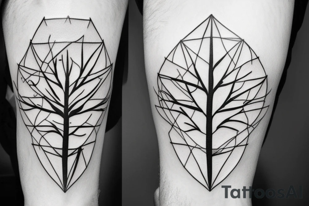 A half geometric half biological looking tree tattoo idea A half geometric half biological looking tree tattoo idea