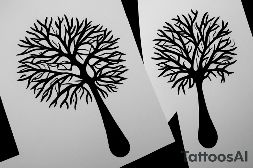 A half geometric half biological looking tree on full back tattoo idea