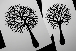 A half geometric half biological looking tree on full back tattoo idea