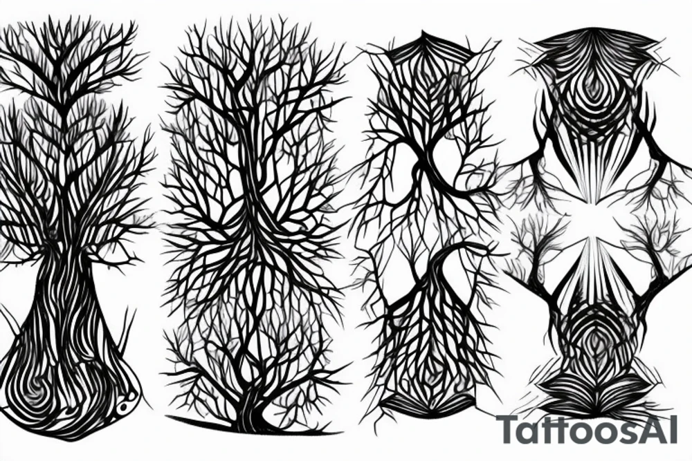A half geometric half biological looking tree on full back tattoo idea A half geometric half biological looking tree on full back tattoo idea