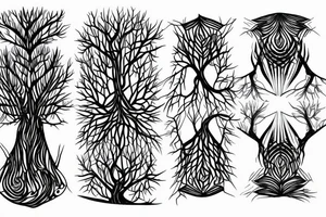 A half geometric half biological looking tree on full back tattoo idea