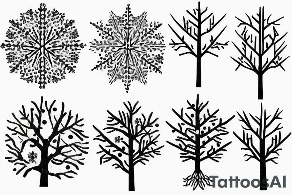 Snowflake pattern tree branches tattoo idea